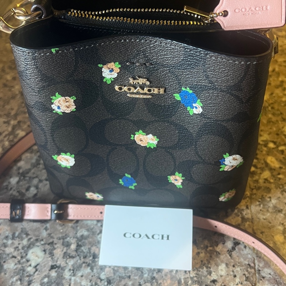 Coach Cross Body,  Mini Town Bucket Bag  with vintage rose print.